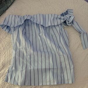 Francesca's Collections Light Blue Striped Ruffle Top